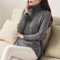 2015秋冬新款韩版宽松高领加厚超显瘦点子纱针织衫毛衣女装
