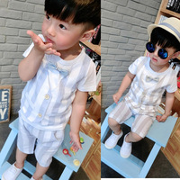 男童夏装新款纯棉马甲假两件套装 韩版1-2-3岁儿童宝宝绅士童装潮