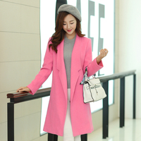 2015秋冬款韩版中长款毛呢外套女西装领时尚气质修身风衣呢子大衣