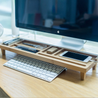 Zakka办公收纳 键盘隔板防尘 电脑桌面置物盒显示器创意竹木支架