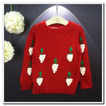 2016秋季新品女童可爱草莓毛衣针织衫