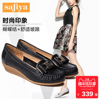 Safiya/索菲娅新款牛皮圆头蝴蝶结坡跟舒适休闲女单鞋SF61119802