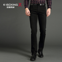 K-boxing/劲霸正品商务直筒休闲牛仔裤 中腰修身长裤|DQRU4371