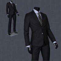 2015青年男士韩版商务修身西服套装纯黑色修身西装结婚伴郎礼服潮