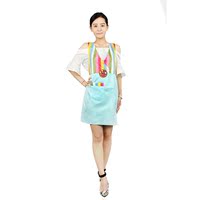 日本购韩国进口女士韩版刺绣厨房专用围裙带口袋韩服款式多色均码
