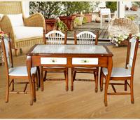 美式乡村田园彩绘家具实木人工手绘餐桌饭桌小户型餐桌椅组合特价