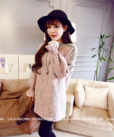 2015冬季新款韩版复合蕾丝长袖套头打底蕾丝连衣裙短裙女装裙子潮