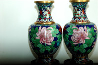 80年代正宗北京景泰蓝掐丝珐琅库存老货三线对花瓶工艺品摆件