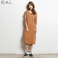 EAL韩版2015秋季新款女装纯棉韩版长款T恤显瘦连衣裙Y901