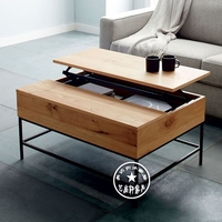 实木升降茶几桌复古北欧现代小户型简约桌子创意多功能客厅铁艺桌