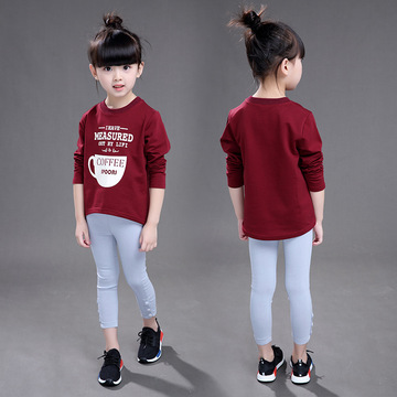 童装 2016秋季新款韩版女童中大童时尚咖啡图案打底衫