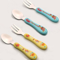 日本面包超人不锈钢叉勺 儿童叉勺套装 宝宝儿童安全喂养用具