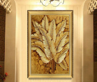 欧式手绘油画东南亚泰式现代客厅装饰玄关有框无框金箔芭蕉叶挂画