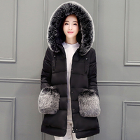 实拍2016冬季新款韩版修身羽绒服中长款女士棉衣保暖女棉服