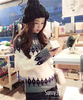 2016春季新款韩版圆领套头可爱雪花长袖显瘦保暖打底衫毛衣上衣女