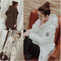 2015冬季新款韩版宽松显瘦保暖长袖连帽中长款棉衣棉服外套大衣女