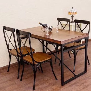 美式铁艺实木餐台餐桌餐厅桌子餐饮饭桌长方形办公电脑桌