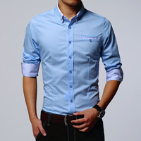 韩版秋季新款纯棉修身商务休闲衬衫男长袖 青年时尚职业装 衬衣