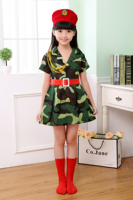 新款六一儿童迷彩演出服套装小学生短袖迷彩表演服军装迷彩裙军绿