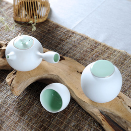 日式创意侧把壶陶瓷复古功夫茶具一壶两杯茶壶茶杯礼盒装