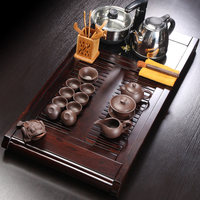 茶道茶具套装黑檀家用整套实木茶台简约现代中式紫砂功夫茶具自动