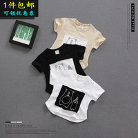 夏季男宝宝韩版潮半袖衣服0-1岁婴儿男童短袖T恤3六6八12个月黑色