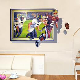 3D立体墙贴假窗户足球 客厅卧室装饰壁画 可移除贴纸卡通墙贴8010
