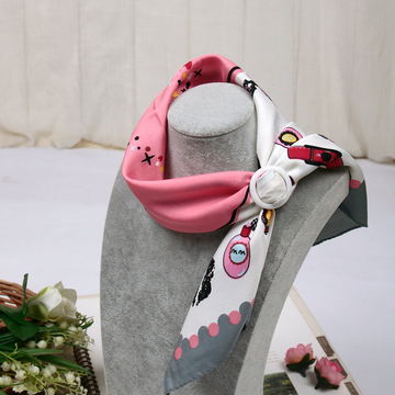 粉色红色韩国女士围巾杭州丝绸儿童丝巾桑蚕丝真丝小方巾生日礼物