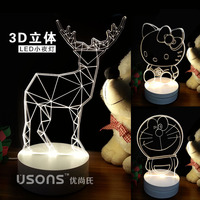 3D立体创意小夜灯 kitty猫 独角兽 小麋鹿 LED台灯情人节生日礼物