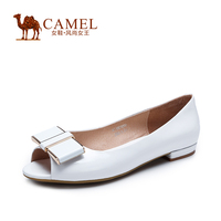 2015骆驼正品牌高端真皮漆皮鞋女鞋白色粉色瓢鞋矮跟低跟鱼嘴单鞋