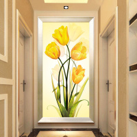 玄关装饰画 手绘油画 简约现代竖版挂画走廊过道欧式郁金香花卉
