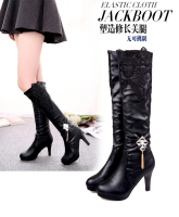 2016秋冬韩版新款高跟细跟高筒靴女靴蕾丝长靴高跟长筒靴子包邮