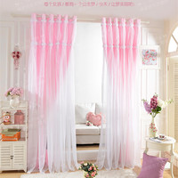 韩国公主风半遮光双层粉色蕾丝窗帘成品隔断门帘小清新儿童房卧室