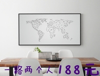餐厅装饰画黑白创意世界旅行足迹线描地图浪漫个性客厅挂壁画