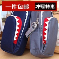 包邮 韩版个性创意鲨鱼笔袋 带锁大容量可爱卡通帆布笔袋 密码锁