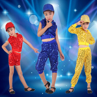 新款儿童爵士街舞蹈演出服热舞现代舞表演服 女童连帽串片嘻哈服
