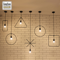 吊灯创意个性几何铁艺灯具　现代简约小吊灯单头黑色吧台餐厅灯饰