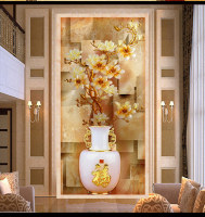 中式3D壁画玄关过道走廊立体浮雕壁纸无纺布背景墙纸平安花瓶玉瓶