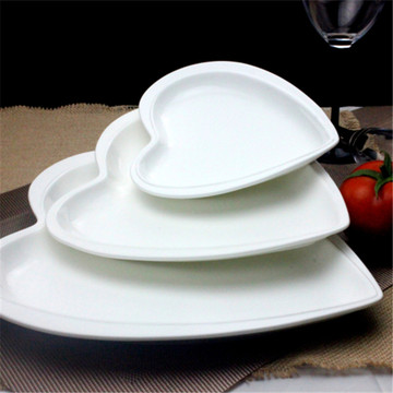 批发酒店餐具陶瓷盘子碟子纯白色餐厅心形盘奇形西餐盘创意桃心盘