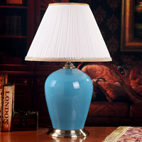 景德镇宝石蓝陶瓷装饰台灯 北欧居家卧室床头灯具