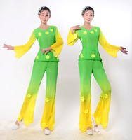 新款民族扇子腰鼓古典舞蹈表演出服装秧歌服女款2015红色绿色黄色