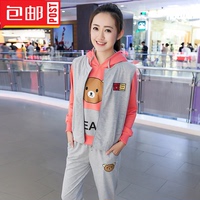 青少年春装新款少女韩版休闲宽松运动服套装中学生卡通卫衣三件套