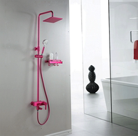 家装1212预售帕蒂欧卫浴彩色花洒新款太空铝拉丝玫瑰红沐浴器套装