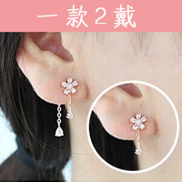 韩国 纯银耳环水钻花朵925银针耳环 流苏耳环两用耳钉后挂式耳饰