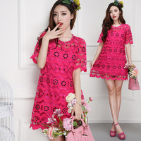 yibox2015夏季新款女装韩版蕾丝短裙短袖显瘦连衣裙两件套Q6883