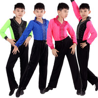 六一新款男童拉丁舞服装儿童舞蹈服装男孩练功服黑色长袖舞蹈衣裤