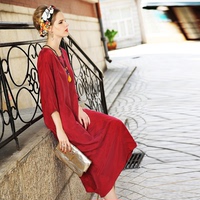 欧美女装高端精品 一件式腰带茶人服居士服铜氨丝长袍真丝连衣裙
