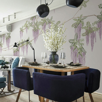 电视背景墙墙纸壁画客厅沙发简约温馨3d立体客厅墙壁纸无纺布紫藤