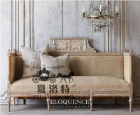 美式法式复古做旧实木雕花布艺沙发 简欧橡木真皮沙发 新古典家具