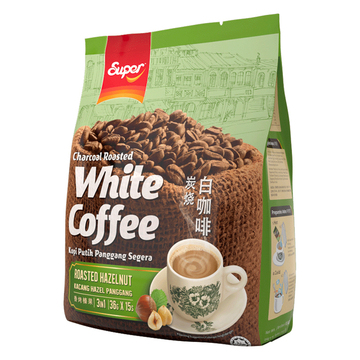 马来西亚进口 超级SUPER榛果味炭烧白咖啡三合一速溶咖啡540g现货